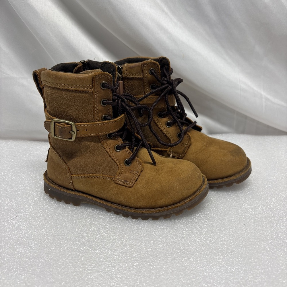 UGG Kids Brown Winter Boots Fur Lace Up‎ Side Zip Size 7 Toddler